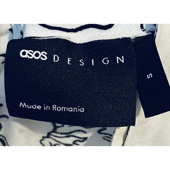 Asos Top Womens Small White Black Abstract Face Print Tie Neck Artsy Boho - Picture 5 of 7